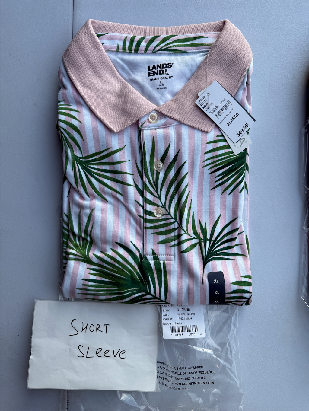 Lands End Mens Jacquard Polo Shirt M-XL Soft Supima Short Sleeve White/Pink Stri