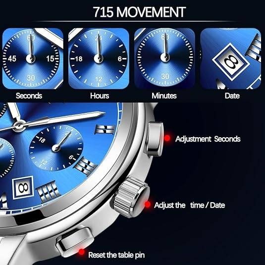 Dofia Xiaoya Aiyishi 9101 Men's Silver Stainless Steel Quartz Watch Blue Dial