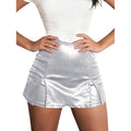 MSRP $39 SOFIA'S CHOICE Women's M Silver Faux Leather Skort High Waist Mini Sk