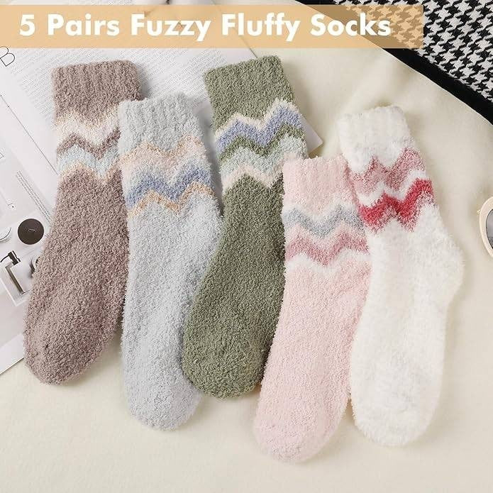 Premillow 5 Pairs Women's Fuzzy Socks Winter Fluffy Cozy Socks with Coral Fleece