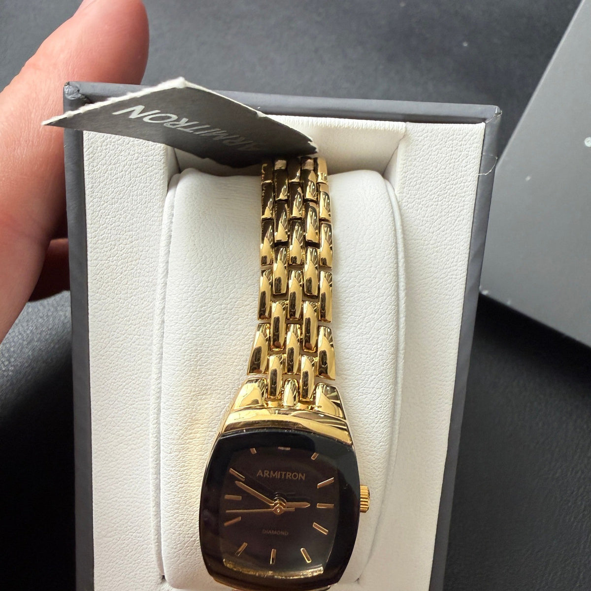 Armitron Women's 75/5195GP Gold Tone Diamond Black Dial Bracelet Watch New
