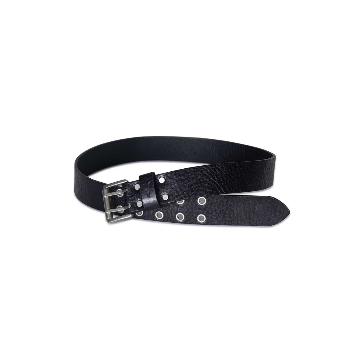 AllSaints Men's Black 1.5" 36 Distressed Leather Eyelet Belt, Metal Buckle