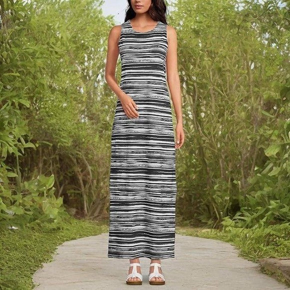 Lands' End Women's S LONG Sleeveless Swim Cover-up Cotton Jersey Maxi Dress Bl