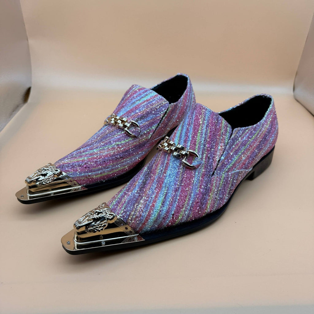 Santimon Men's US 9 Multicoloured Metal Tip Casual Glitter Western Loafers Shoes