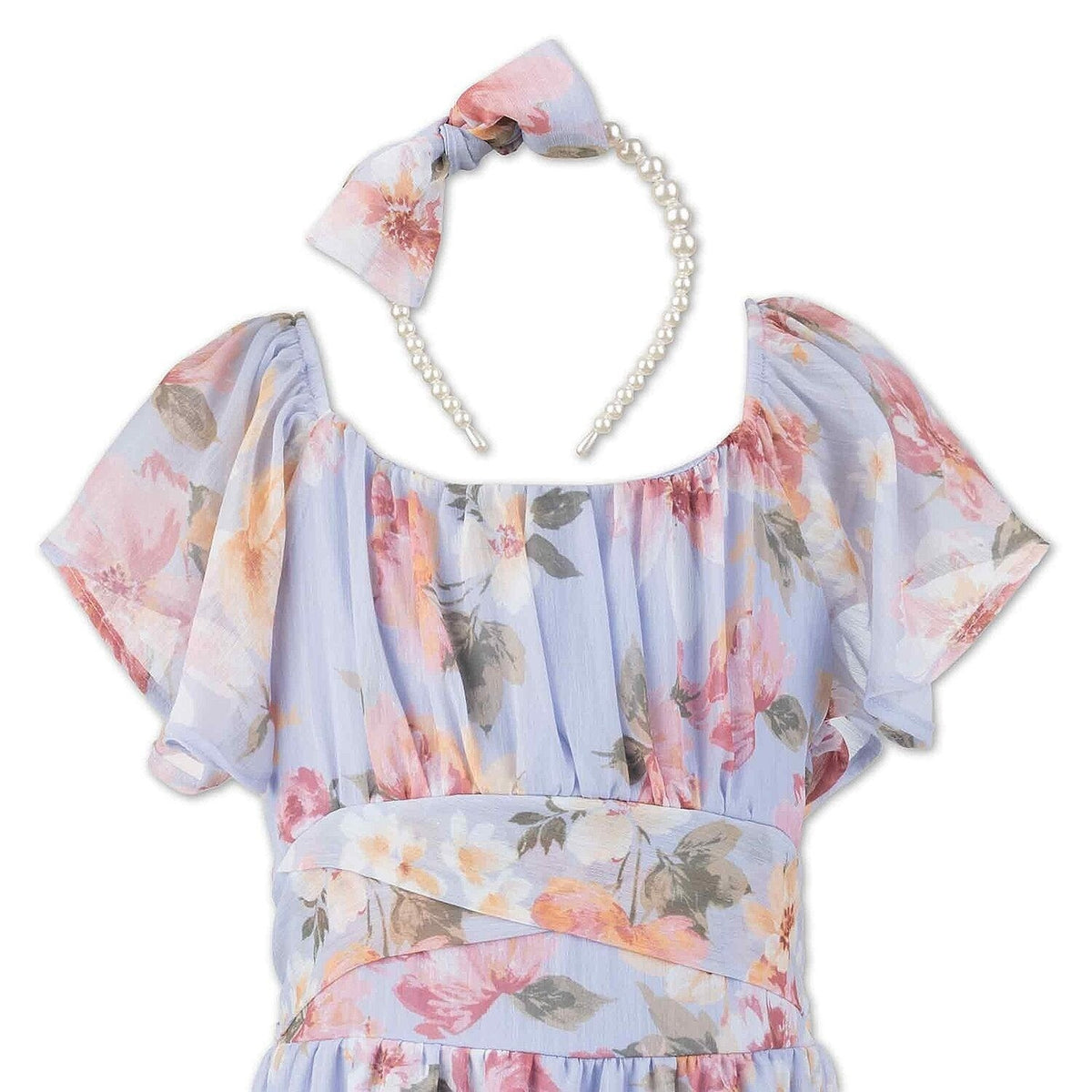 MSRP $64 Speechless Kids Girls 18 1/2 Slate Floral Maxi Dress w/ Headband