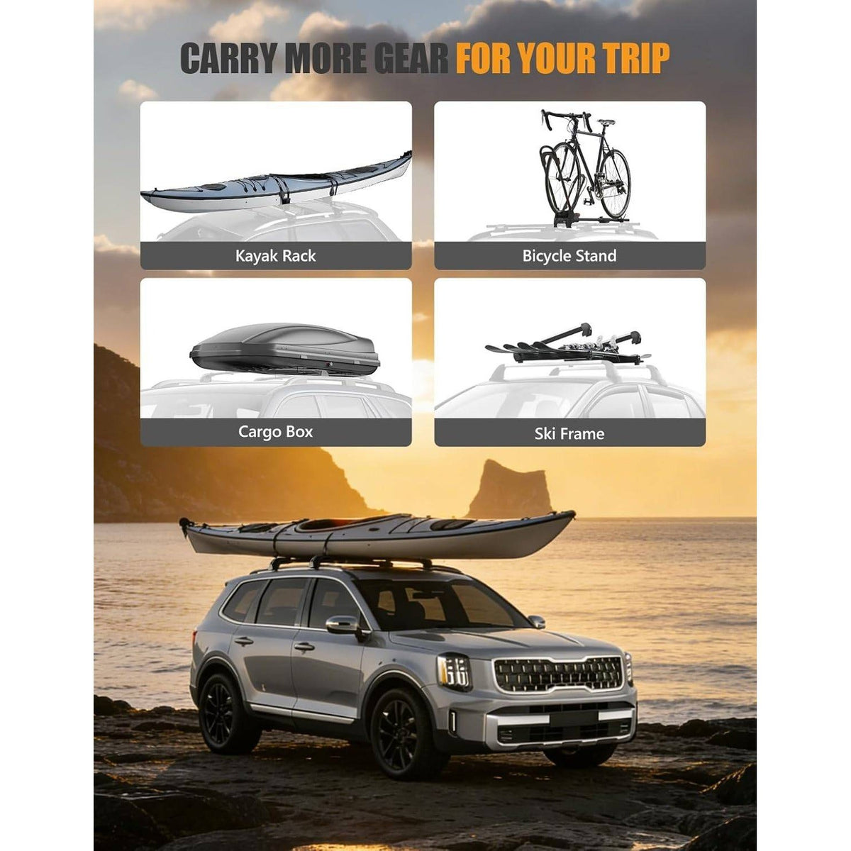 KINGGERI 330lb Lockable Roof Rack Cross Bars For Kia Telluride 2019-2026 EX S S