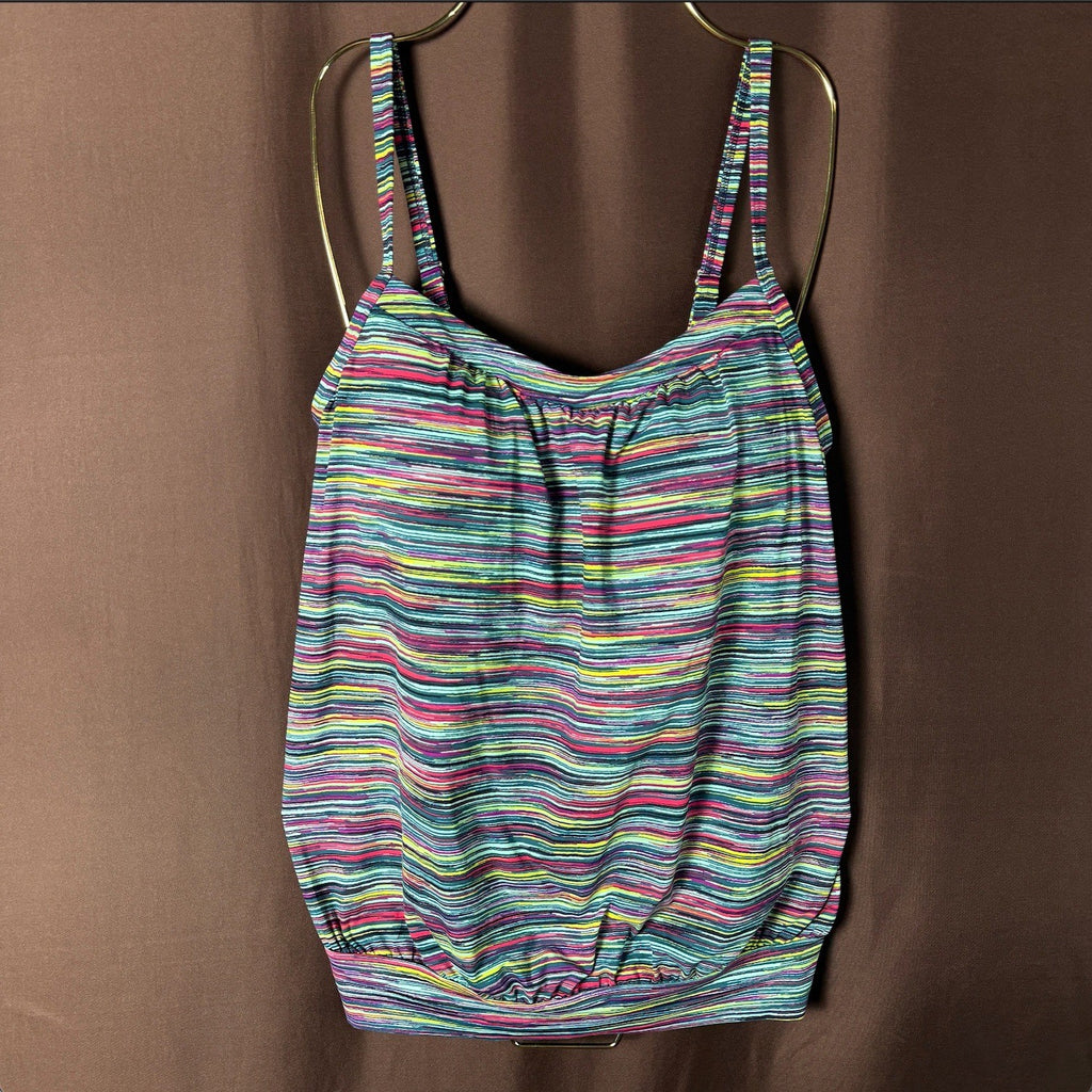 Lands' End Women's 8 Chlorine Resistant Blouson Tankini Swimsuit Top Deep Sea Na