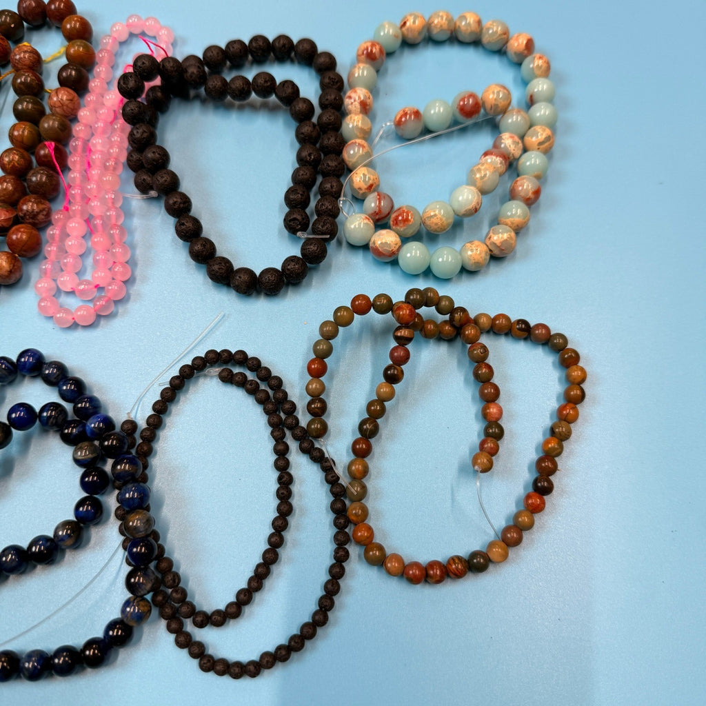 Set of 10 Natural Gemstone Round Beads Strands 15" Sizes 6,8,10 mm 12oz №B24
