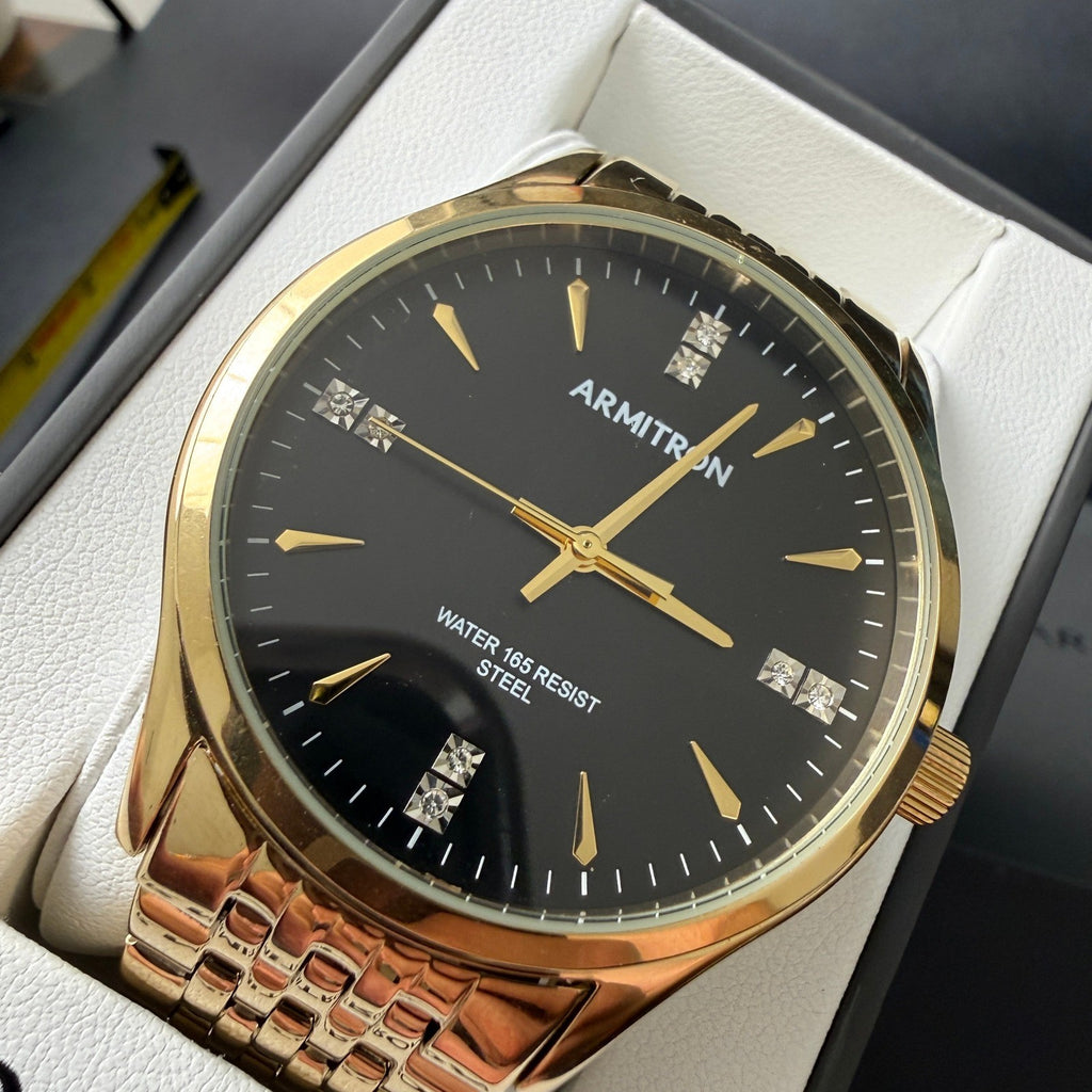Armitron 20/5522GP Men's Crystal Accented Gold Tone Bracelet Watch New Battery