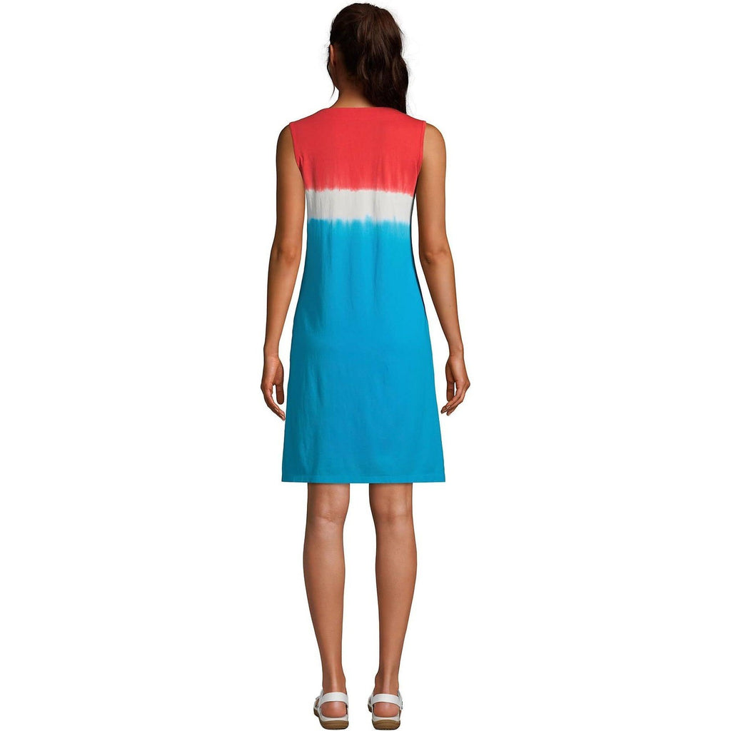 Lands' End Women's S Cotton Jersey Tunic Dress Cover-up Compass Red/Turquoise Om