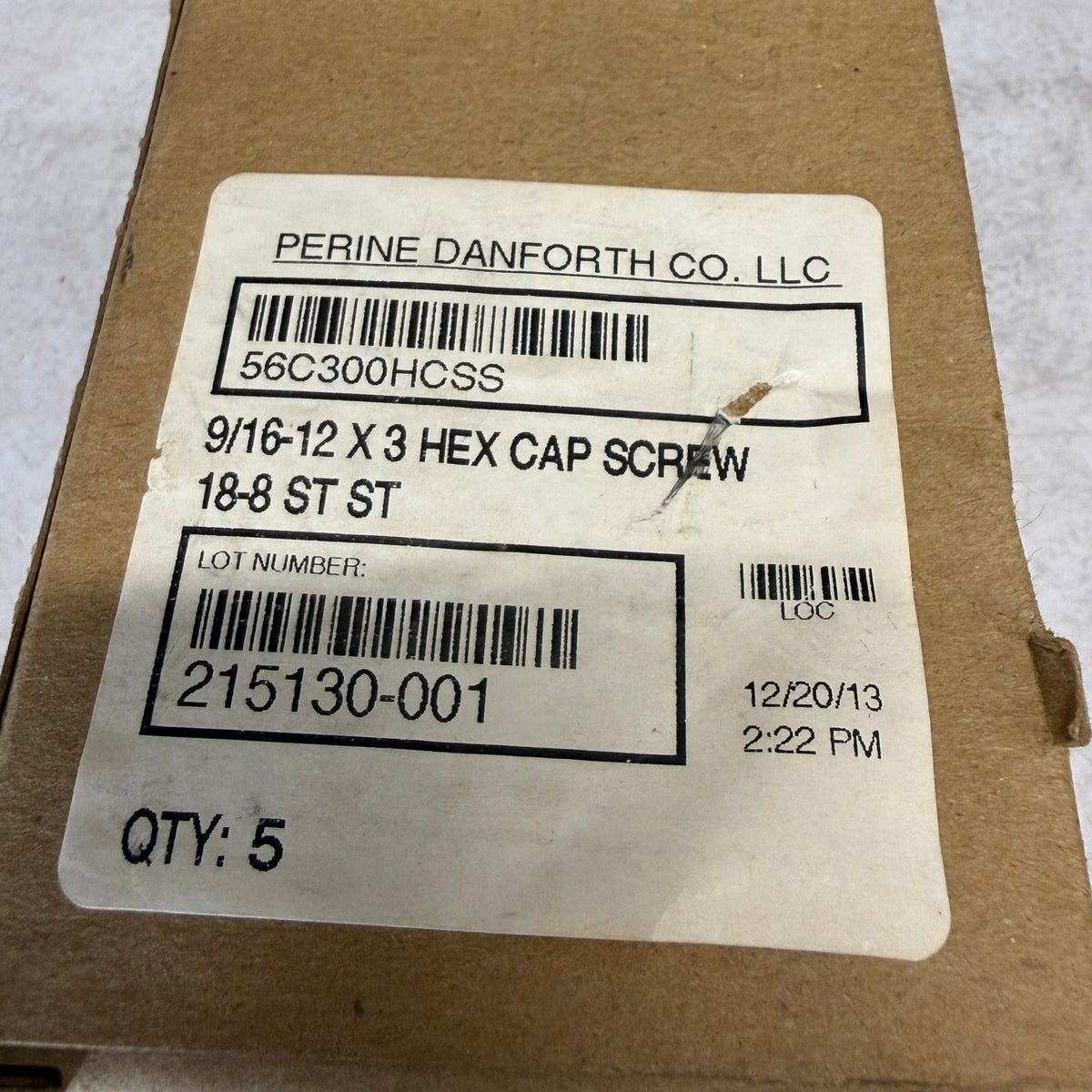 Pack of 5 Perine-Danforth 9/16-12 x 3 Hex Cap Screw Bolts 18-8 Stainless Steel