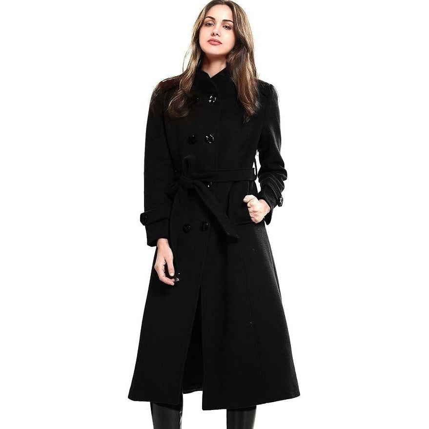 MSRP $156 Escalier Women's L Wool Trench Coat Winter Double-Breasted Jacket wi