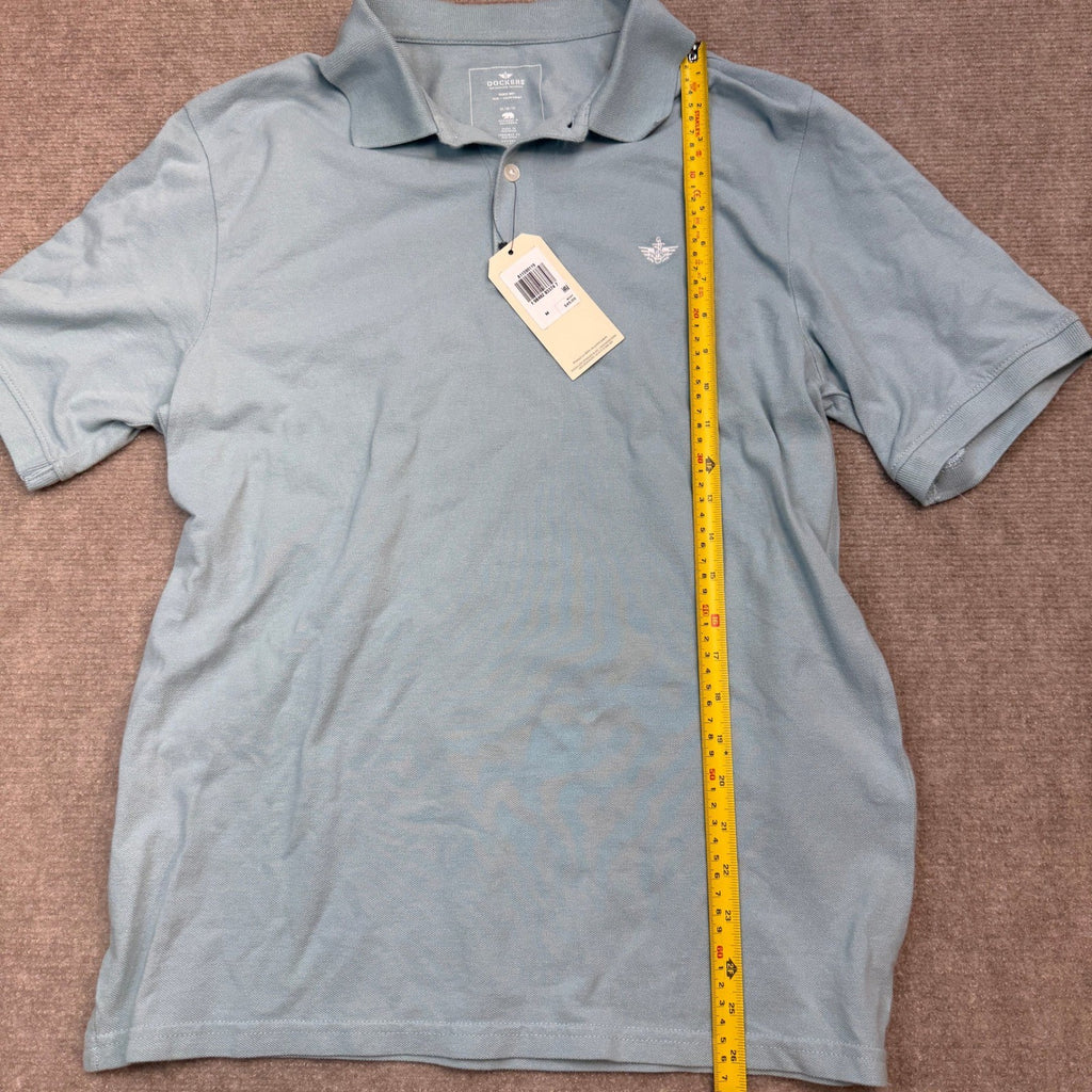 MSRP $45 Dockers Men's Sz M Blue Slim Fit Quick Dry Polo Shirt Short Sleeve