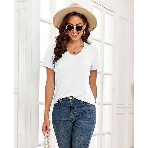 KevaMolly Women's XXL White V Neck T-Shirt UPF 50+ Short Sleeve Loose Summer