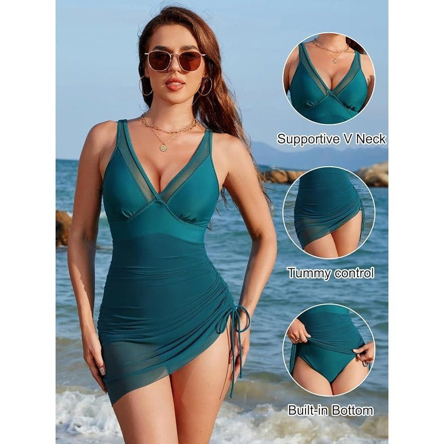 MSRP $40 Blooming Jelly Women's M One Piece Swim Dress Tummy Control Swimsuit