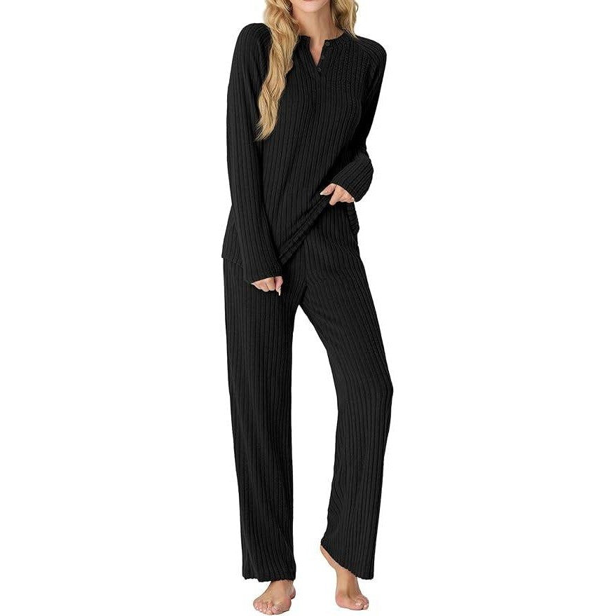 MSRP $26 PrinStory Women's L Black Pajama Set Long Sleeve Lounge Set Two Piece