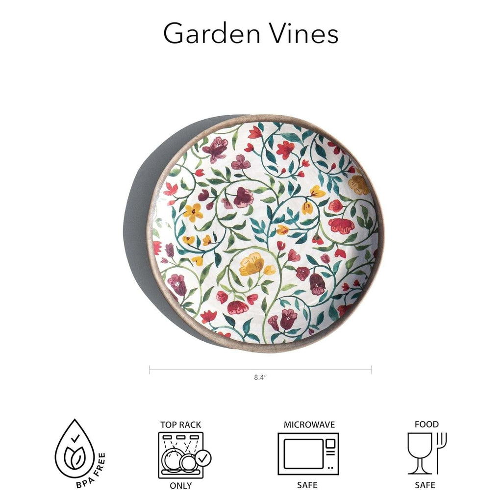 Set of 6 Abode Homewares Garden Vines Melamine Salad Plates 8.5" Microwave Safe