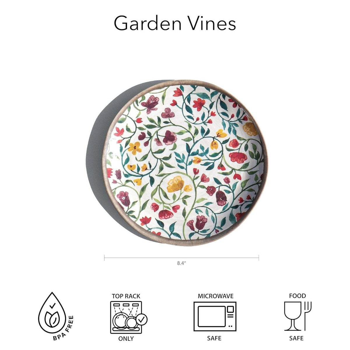 Set of 6 Abode Homewares Garden Vines Melamine Salad Plates 8.5" Microwave Safe