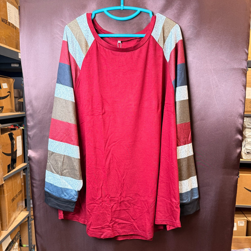 ROSRISS Women's 14W-28W Long Sleeve Tunic Crewneck Colorblock Striped Tee Shirt