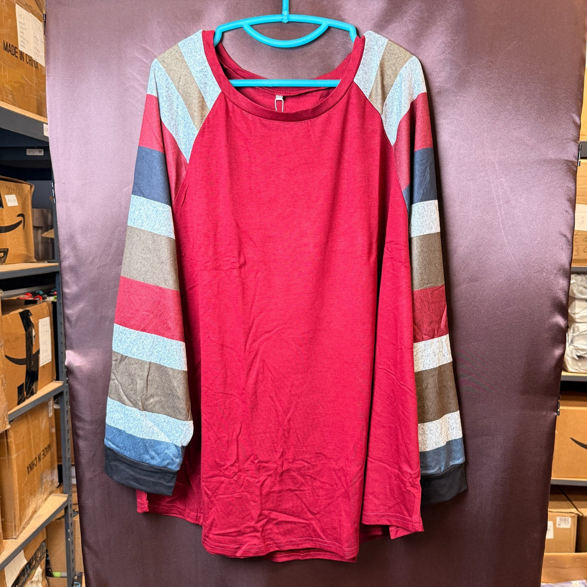 ROSRISS Women's 14W-28W Long Sleeve Tunic Crewneck Colorblock Striped Tee Shirt