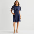 MSRP $100 J Taylor Womens 12 Navy Chiffon Glitter Short Sleeve Dress
