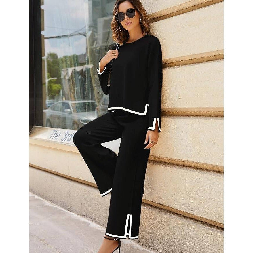 MSRP $65 Tanming Women's M 2 Piece Outfit Long Sleeve Knit Sweater Top Wide Leg