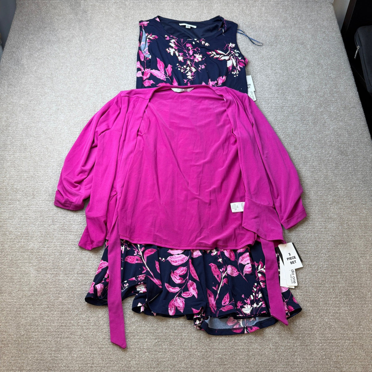 MSRP $84 Studio One Womens M Navy Pink 2 Piece Floral Jacket Dress