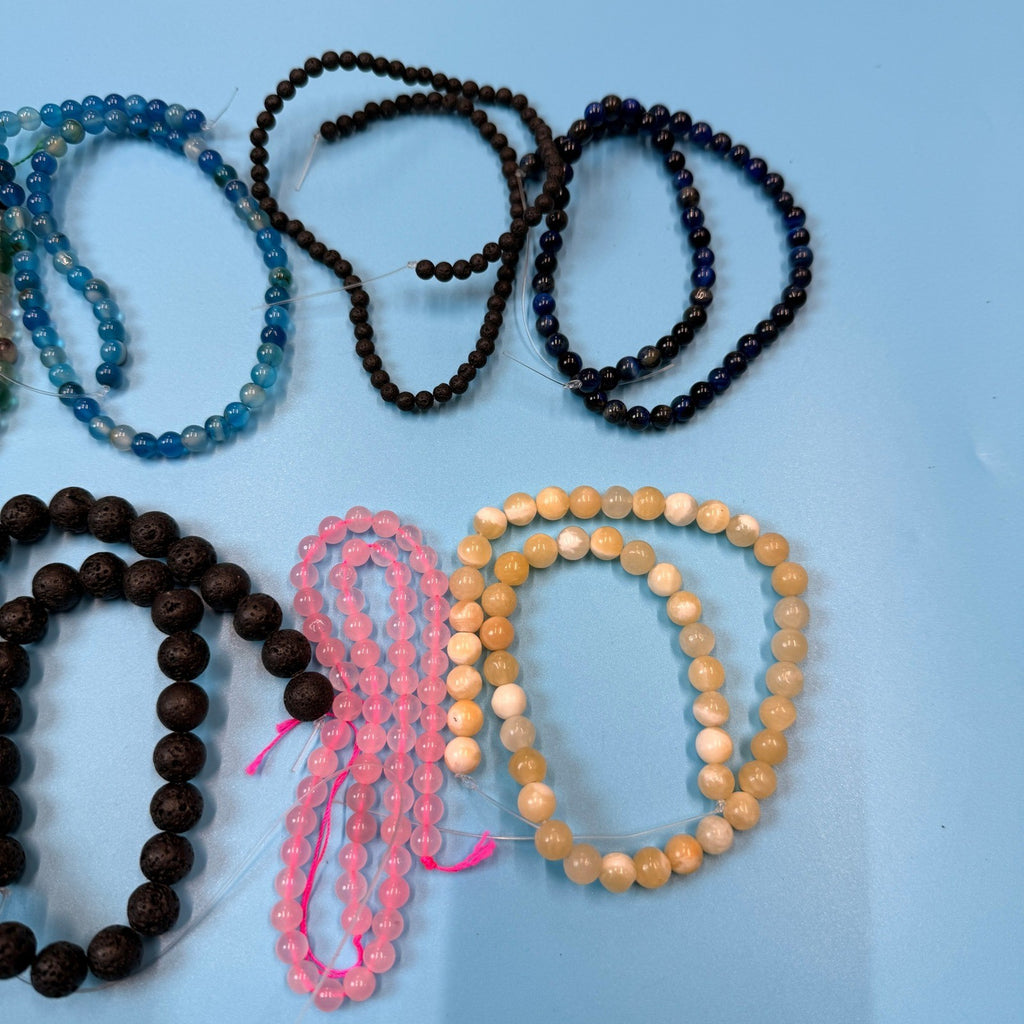 Set of 10 Natural Gemstone Round Beads Strands 15" Sizes 6,8,10 mm 12oz №B27