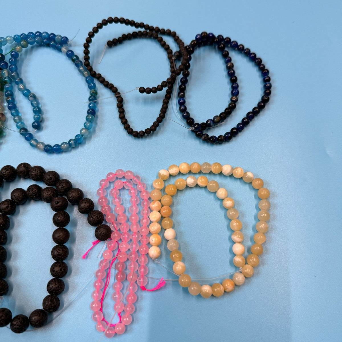 Set of 10 Natural Gemstone Round Beads Strands 15" Sizes 6,8,10 mm 12oz №B27