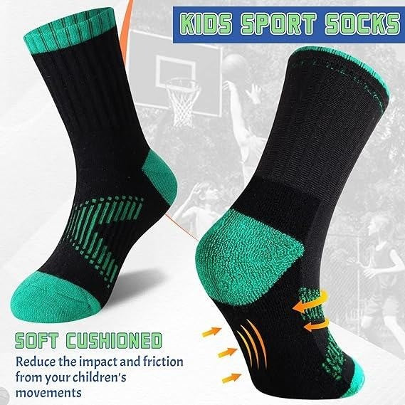 Set of 6 SeeyAN Kids Socks Black 9-12Y Boys Crew Athletic Half Cushioned Cotton