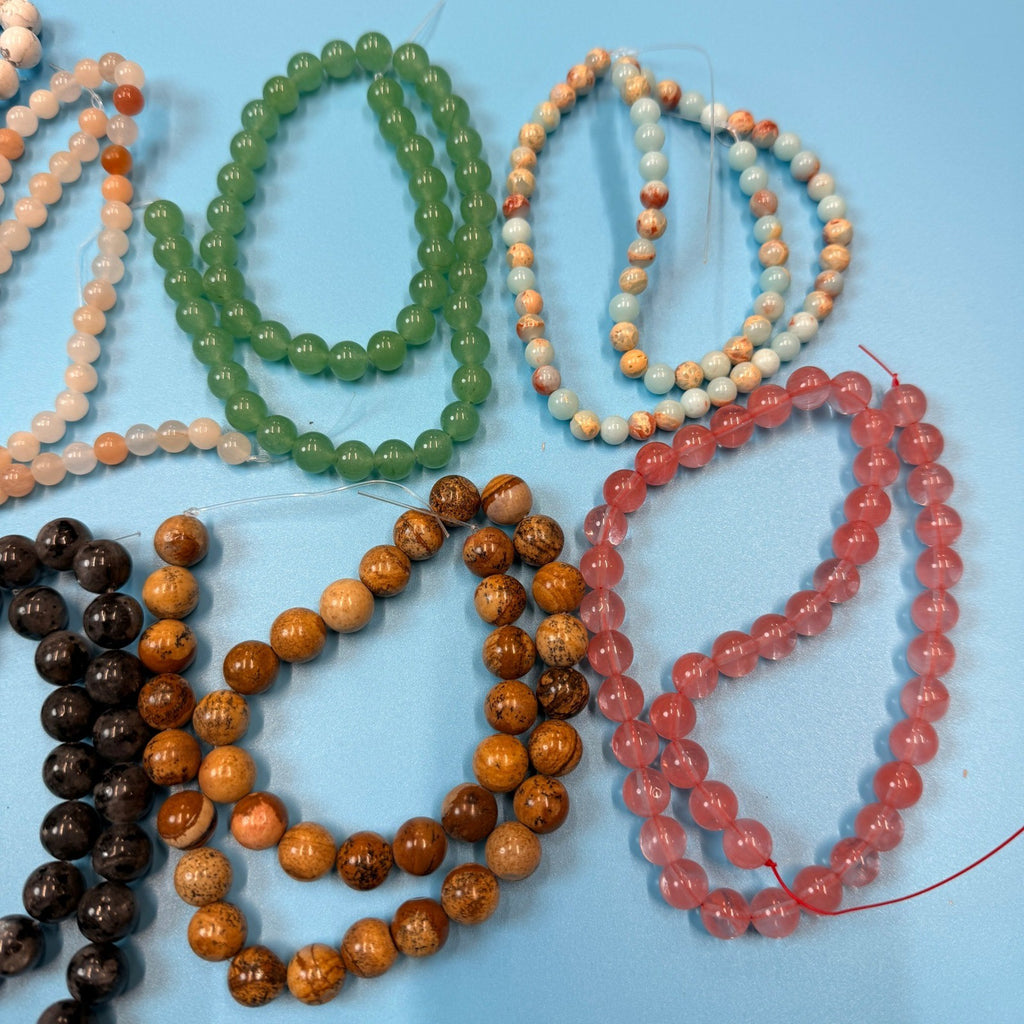 Set of 10 Natural Gemstone Round Beads Strands 15" Sizes 6,8,10 mm 14oz №B6