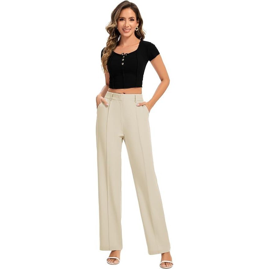 MSRP $52 FUNYYZO Women's M High Waisted Work Pants Straight Leg Slacks Trousers