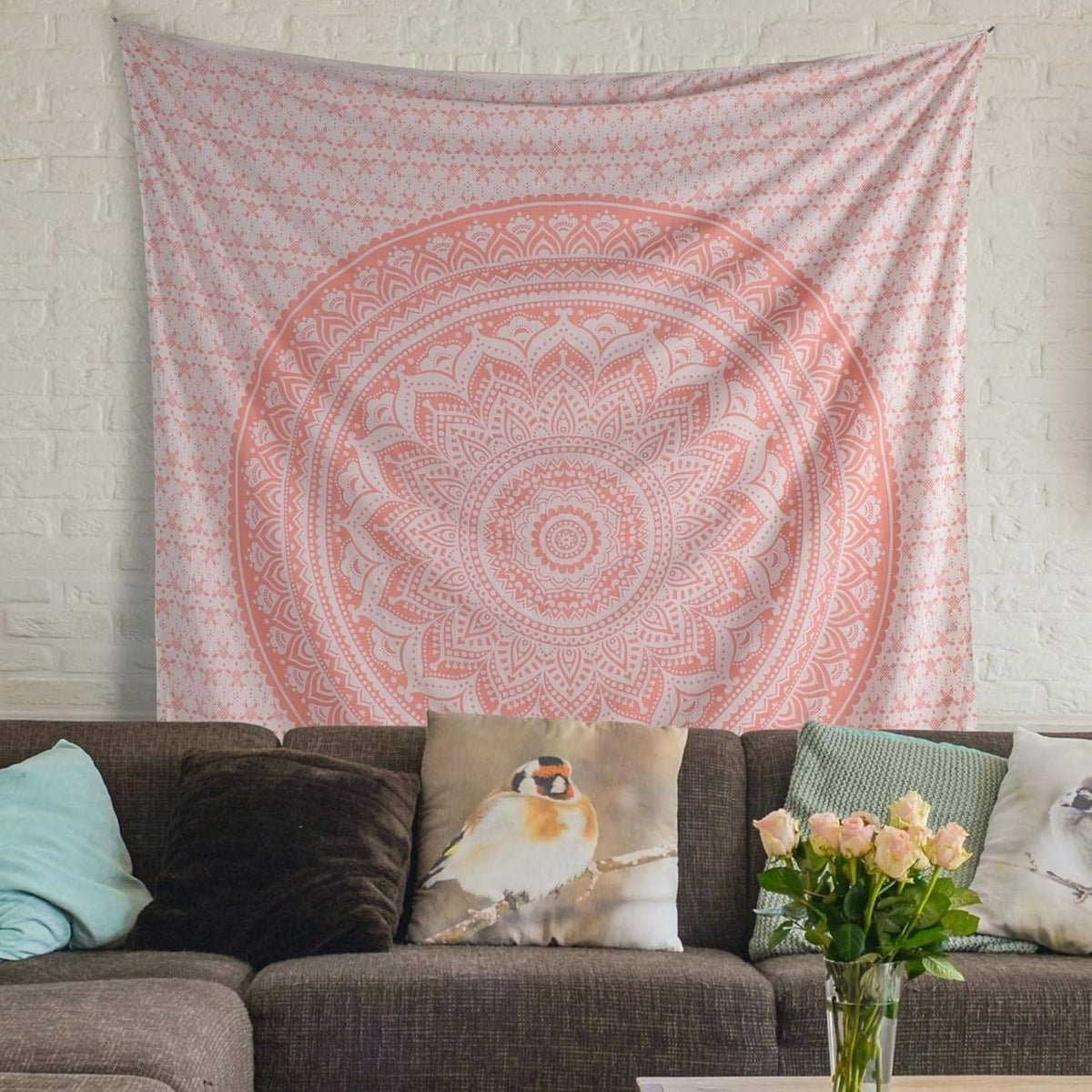THE ART BOX Rose Gold Ombre Tapestry Wall Hanging Mandala 52x60" Bohemian