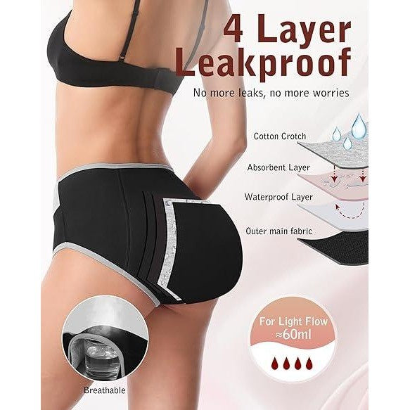 Set of 4 MSRP $36 IGOLUMON Women's 2XL Period Underwear Leak-Proof Incontinen