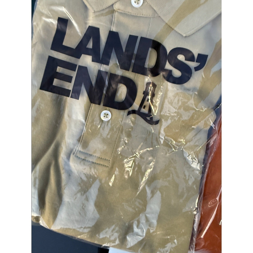 2 Pack Lands' End Mens M/T Polo Simple Olive Long Sleeve & Golden Short Sleeve