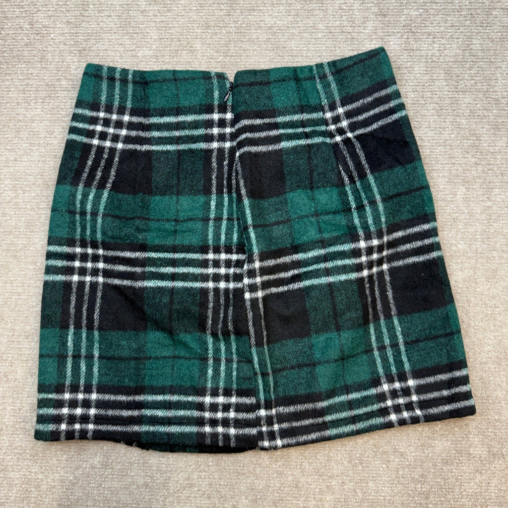 Women's Green Plaid XS Mini Skirts High Waisted Fall Winter Wool Bodycon Pencil
