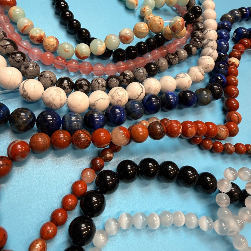 Set of 10 Natural Gemstone Round Beads Strands 15" Sizes 6,8,10 mm 14oz №B19