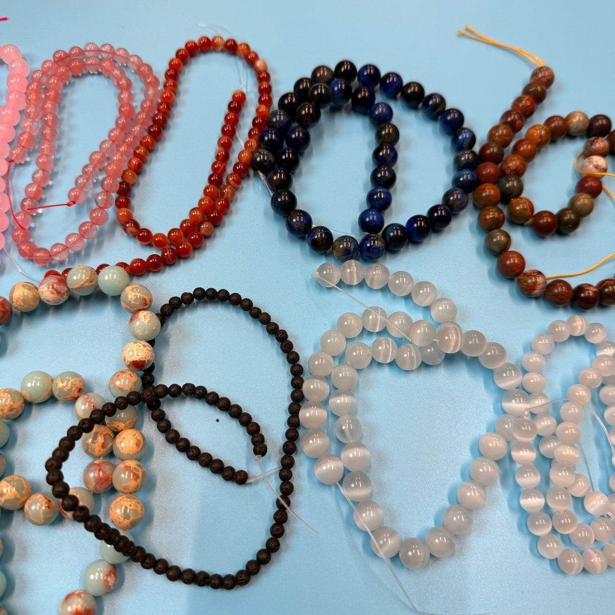 Set of 10 Natural Gemstone Round Beads Strands 15" Sizes 6,8,10 mm №B36
