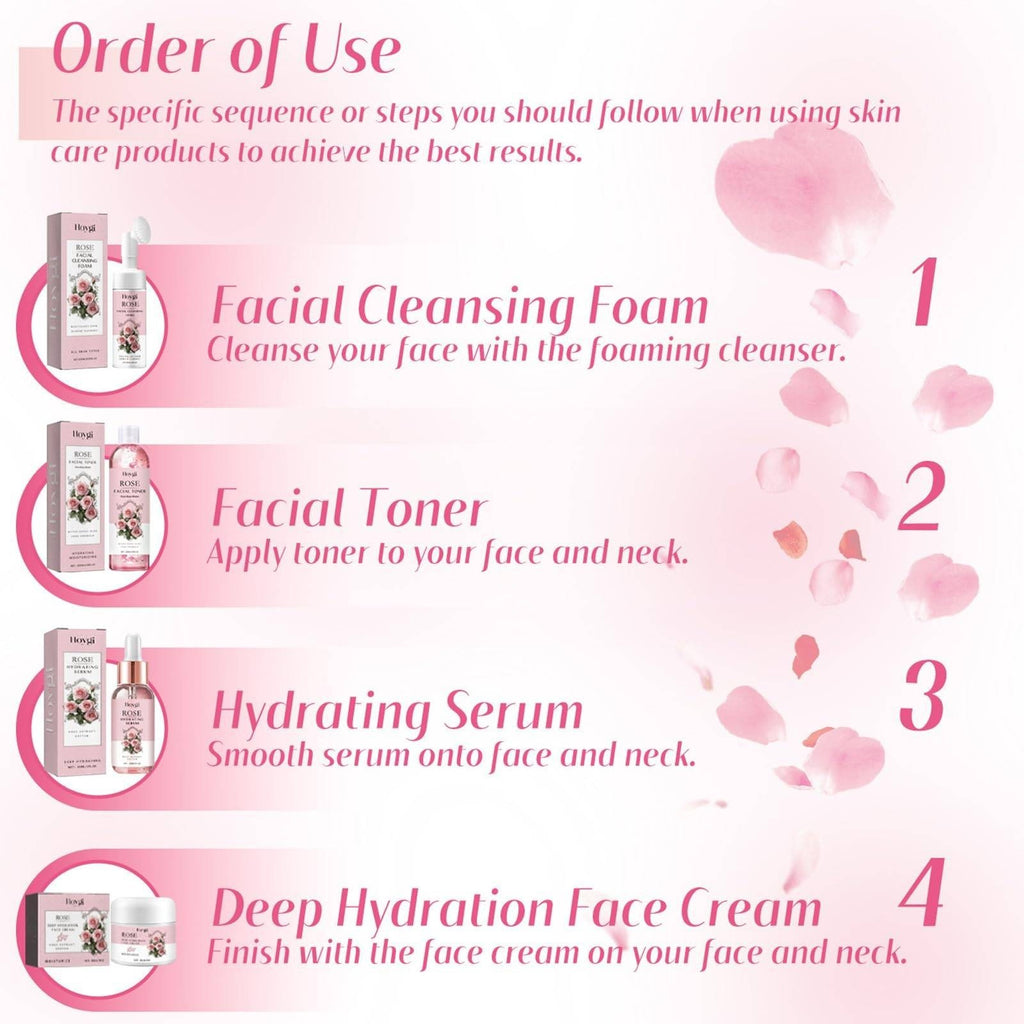 Set of 4 Hydrating Face Care Serum, Cleanser Foam, Toner, Cream, EXP 02/2027