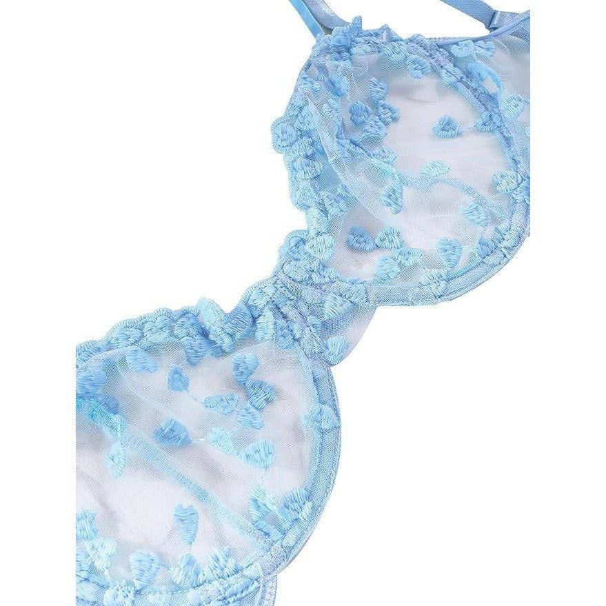 MSRP $26 Lilosy Women's L Sexy Underwire Cute Push Up Strappy Embroidered Mes