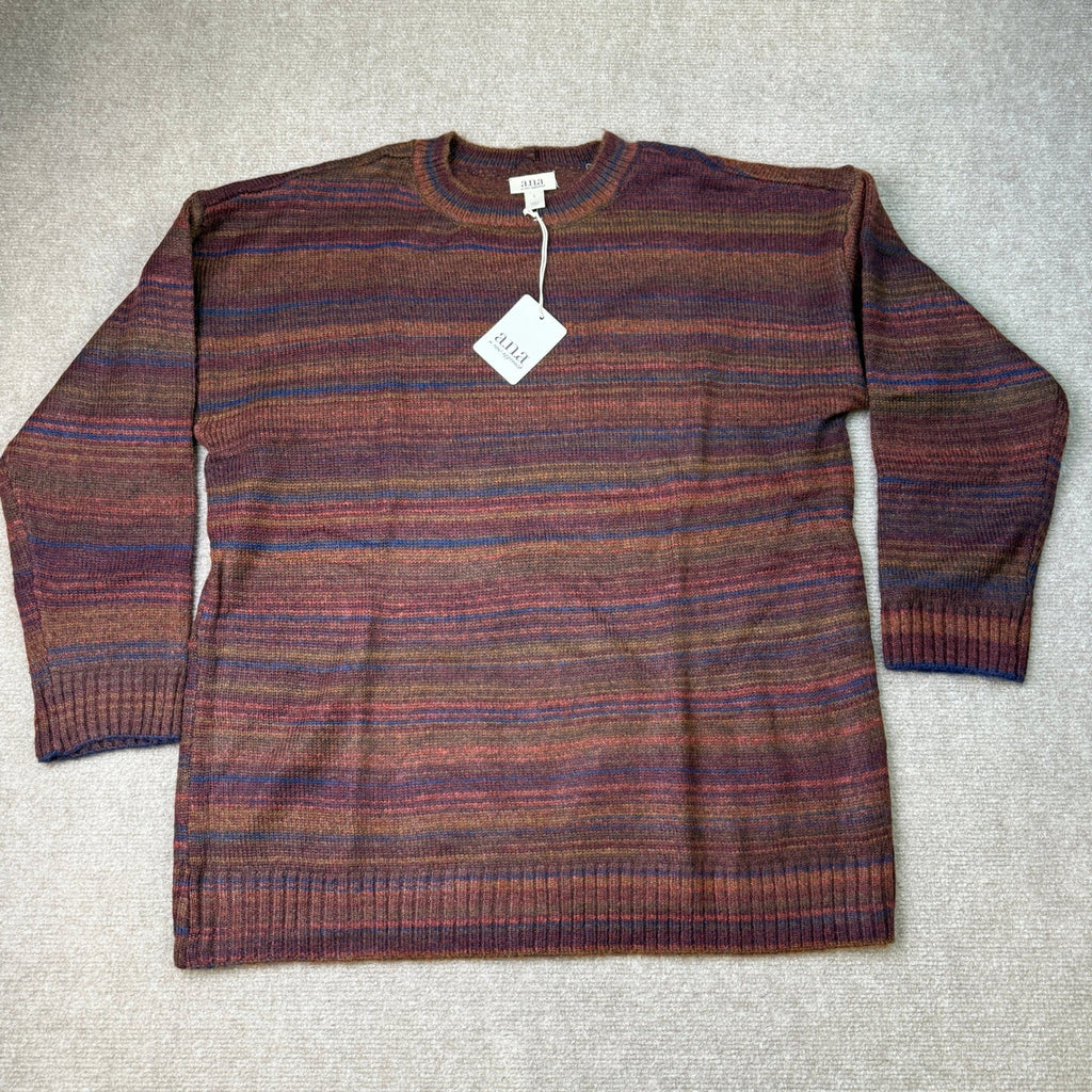 MSRP $38 A.N.A Womens L Multi Spacedye Striped Pullover Crew Neck Sweater Long