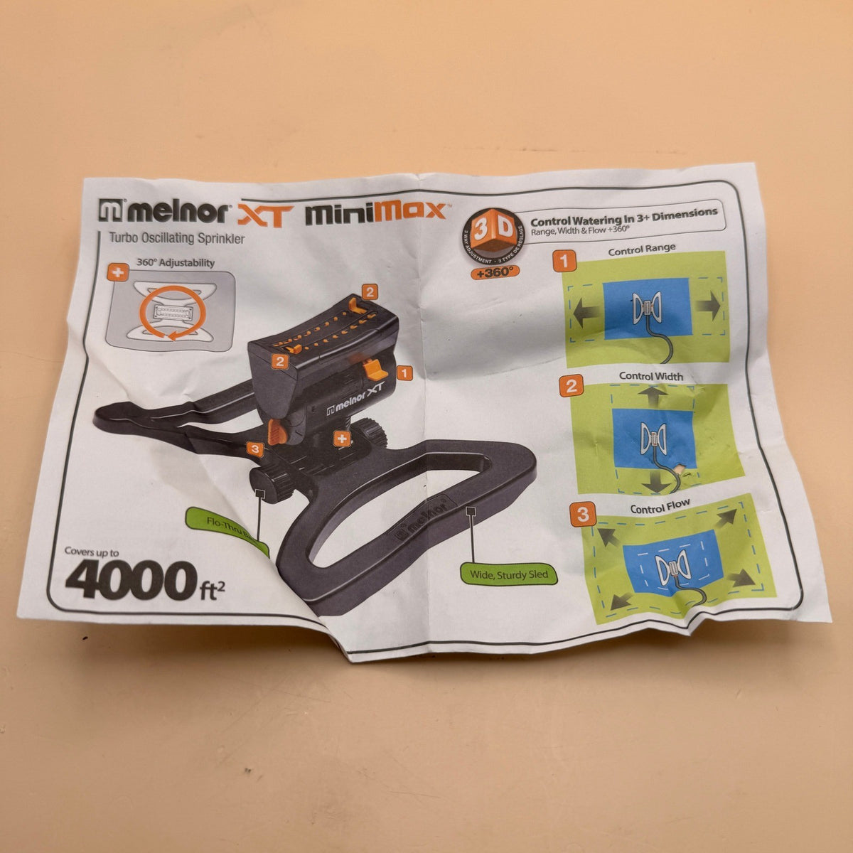 Melnor 65131AMZ MiniMax Turbo Oscillator Sprinkler, 4000 sq. ft., 4-Way Adjustab