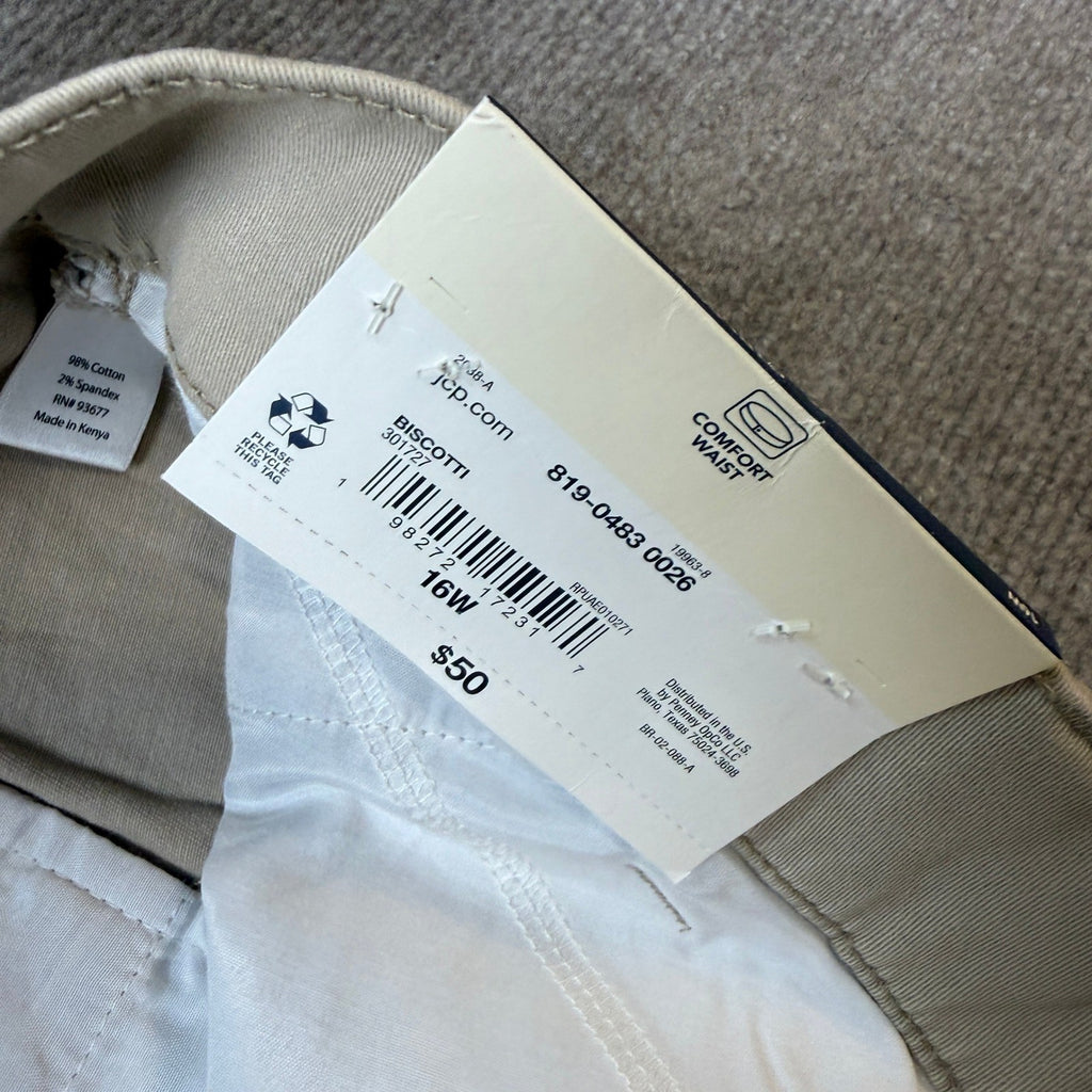 MSRP $50 St. John's Bay Women's 16W Biscotti Relaxed Fit Girlfriend Chino Pants