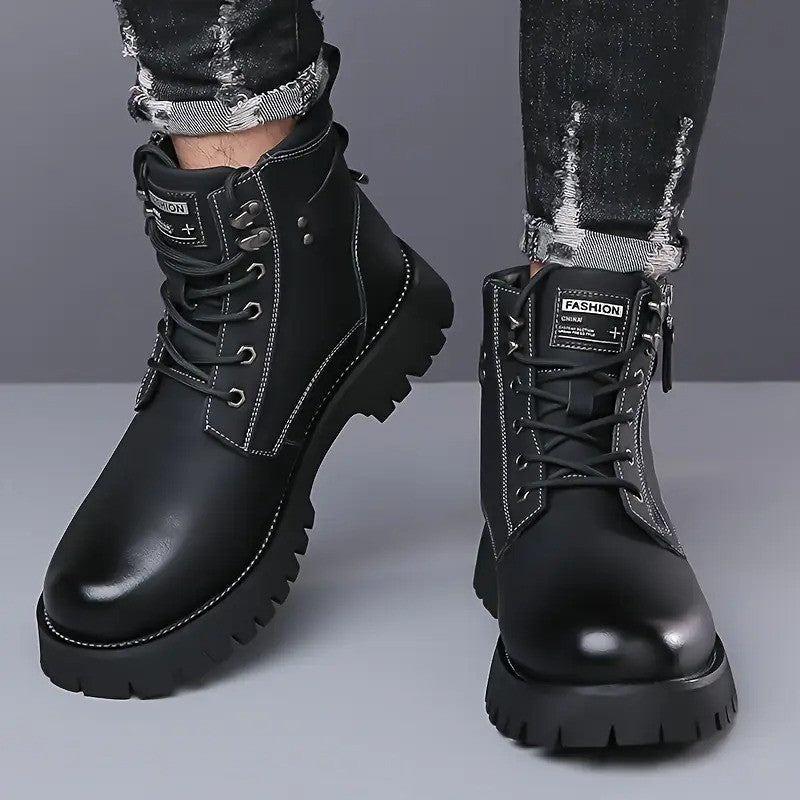 Men's US 9.5 Black Hiking Boots Lace Up Side Zipper Ankle Casual Shoes Outdoor