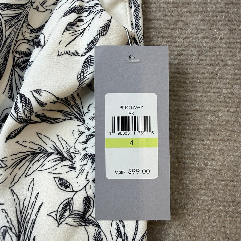 MSRP $99 Marc New York Womens 4 Ivory Black Floral Sleeveless Midi Dress Round