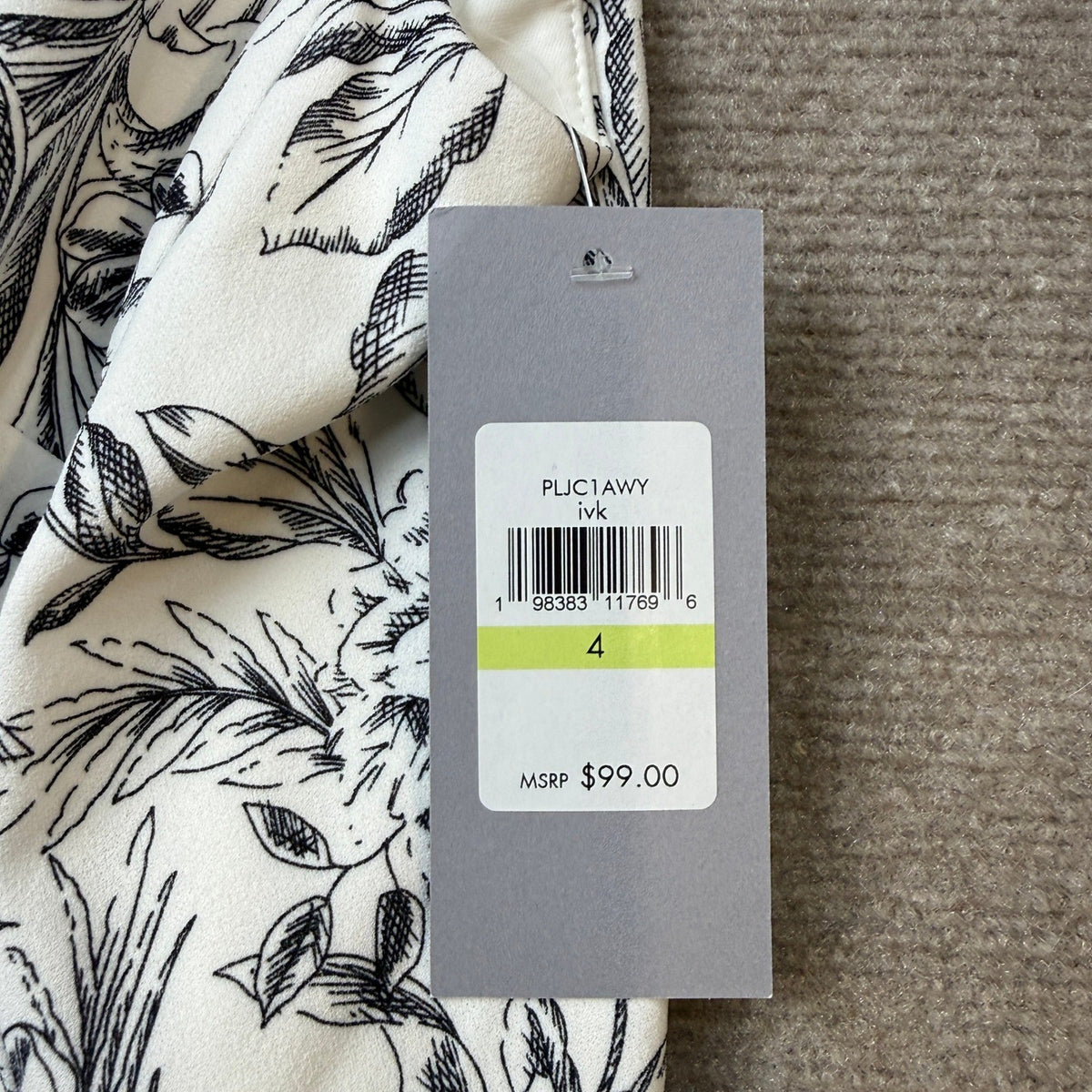 MSRP $99 Marc New York Womens 4 Ivory Black Floral Sleeveless Midi Dress Round