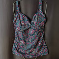 Lands' End Women's 2 V-Neck Wrap Underwire Tankini Swimsuit Top Paisley Floral P
