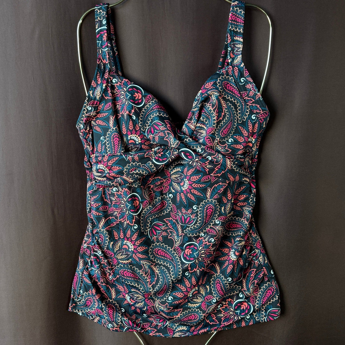 Lands' End Women's 2 V-Neck Wrap Underwire Tankini Swimsuit Top Paisley Floral P