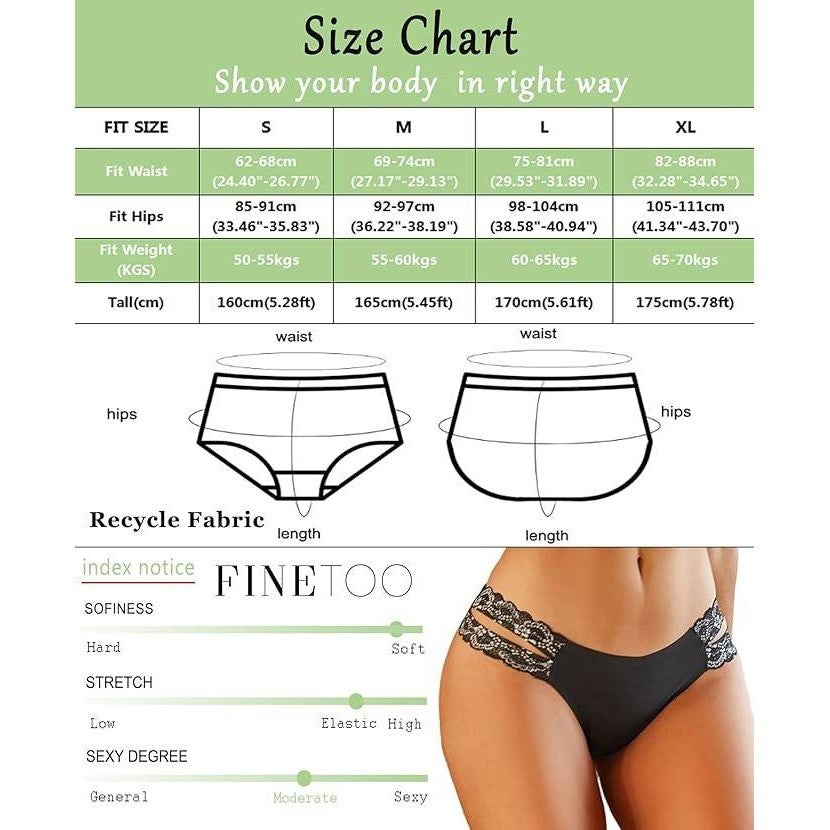 MSRP $26 FINETOO 6 Pack Women's M Seamless Underwear Cheeky Bikini Panties H