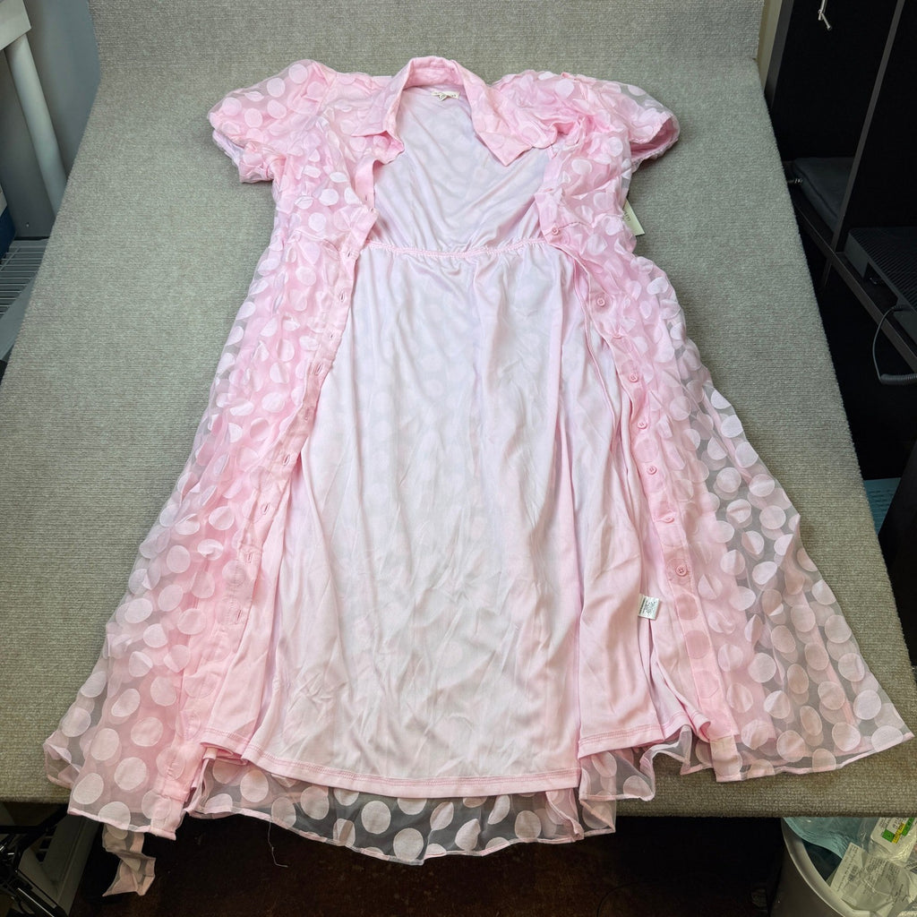 MSRP $89 52seven Womens 18 Light Pink Short Sleeve Midi Dots Shirt Dress